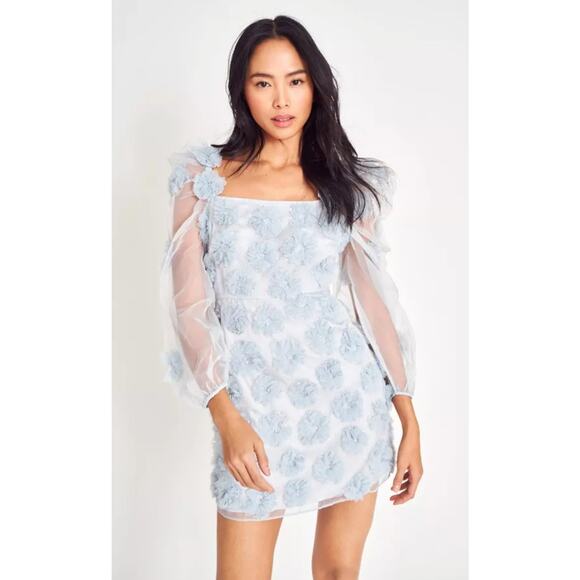 NWT $595 LoveShackFancy Wells Appliquéd Organza Mini Dress Blue Floral Sz 4 New - Picture 1 of 16